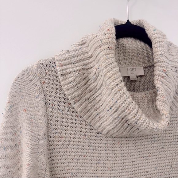 LOFT Cozy Knit Cowl Neck Cream Sweater Dress - Picture 7 of 9